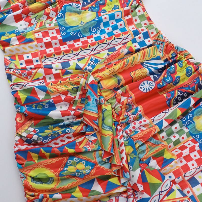 Vibrant Mediterranean Tile Halter Maxi Dress - Your Chic Resort & Winter Getaway Essential