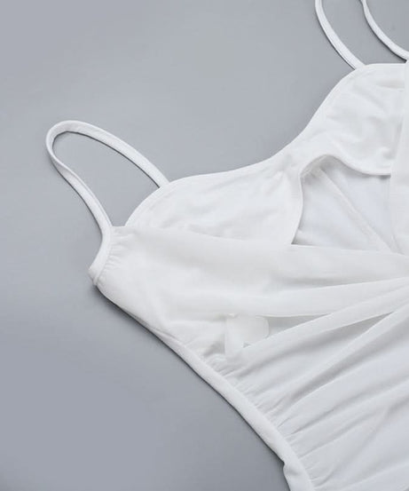 Ethereal White Floral Cut-Out Maxi Dress – Ruched Glamour for Holiday Parties & New Year's Eve