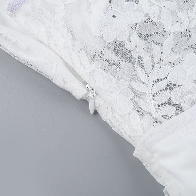 Sultry White Lace Halter Mini Dress with Cutouts – Your Halloween Party & Tropical Getaway Must-Have