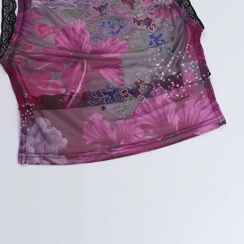 Chic Sheer Floral Mesh Tank Top - Beaded Sparkle & Lace Trim | Fall Nights & Beyond