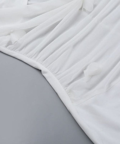 Ethereal White Floral Cut-Out Maxi Dress – Ruched Glamour for Holiday Parties & New Year's Eve