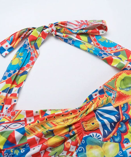 Vibrant Mediterranean Tile Halter Maxi Dress - Your Chic Resort & Winter Getaway Essential