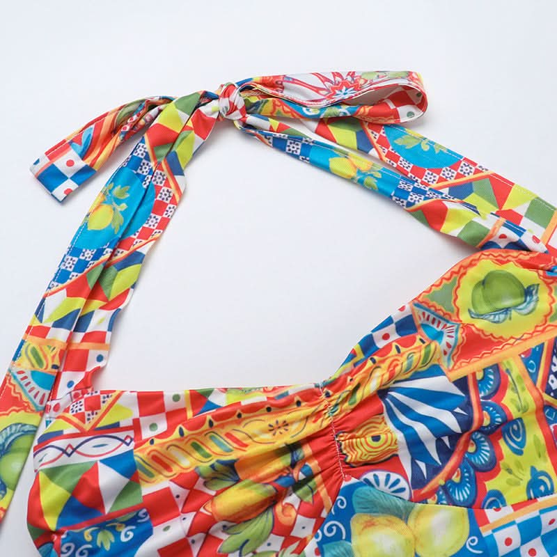 Vibrant Mediterranean Tile Halter Maxi Dress - Your Chic Resort & Winter Getaway Essential