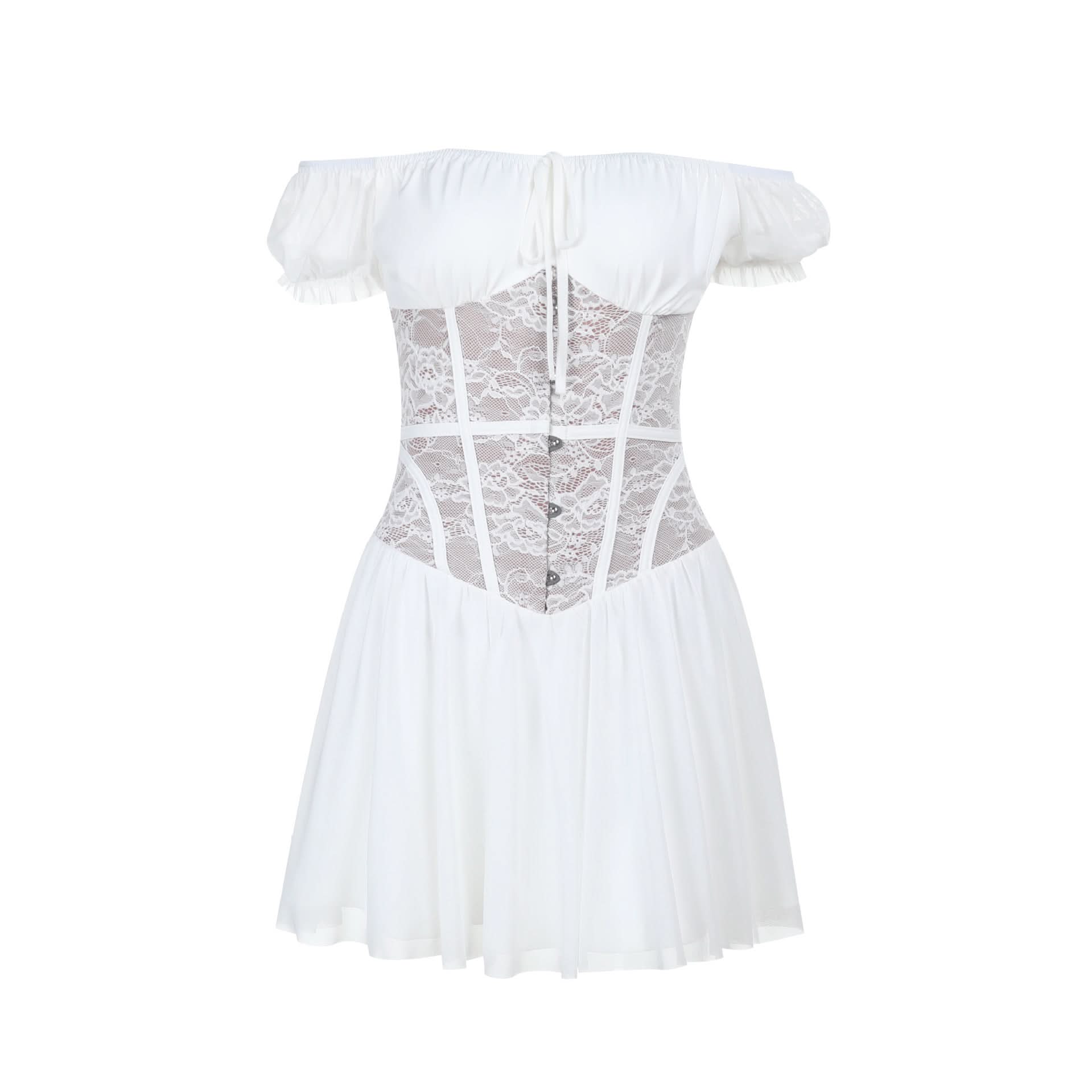 Enchanting White Lace Corset Mini Dress - Off-Shoulder Romantic Fall Party & Date Night