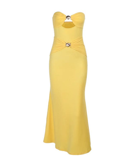 Radiant Yellow Strapless Cutout Maxi Gown - Holiday Gala & Resort Chic