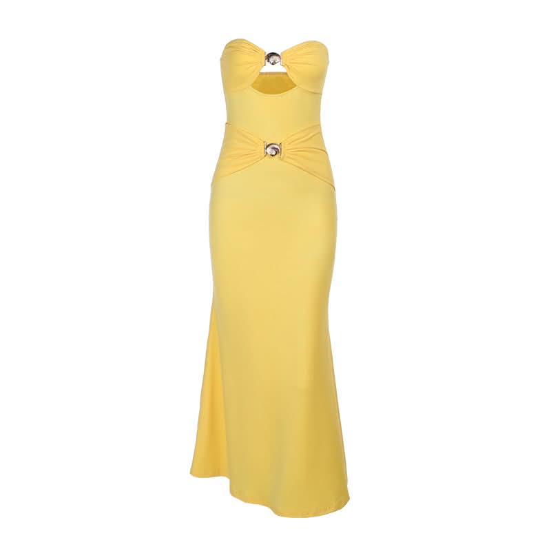 Radiant Yellow Strapless Cutout Maxi Gown - Holiday Gala & Resort Chic