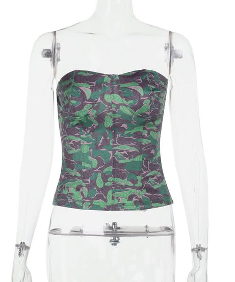 Chic Botanical Camo Strapless Backless Bustier Top - Fall Statement Style