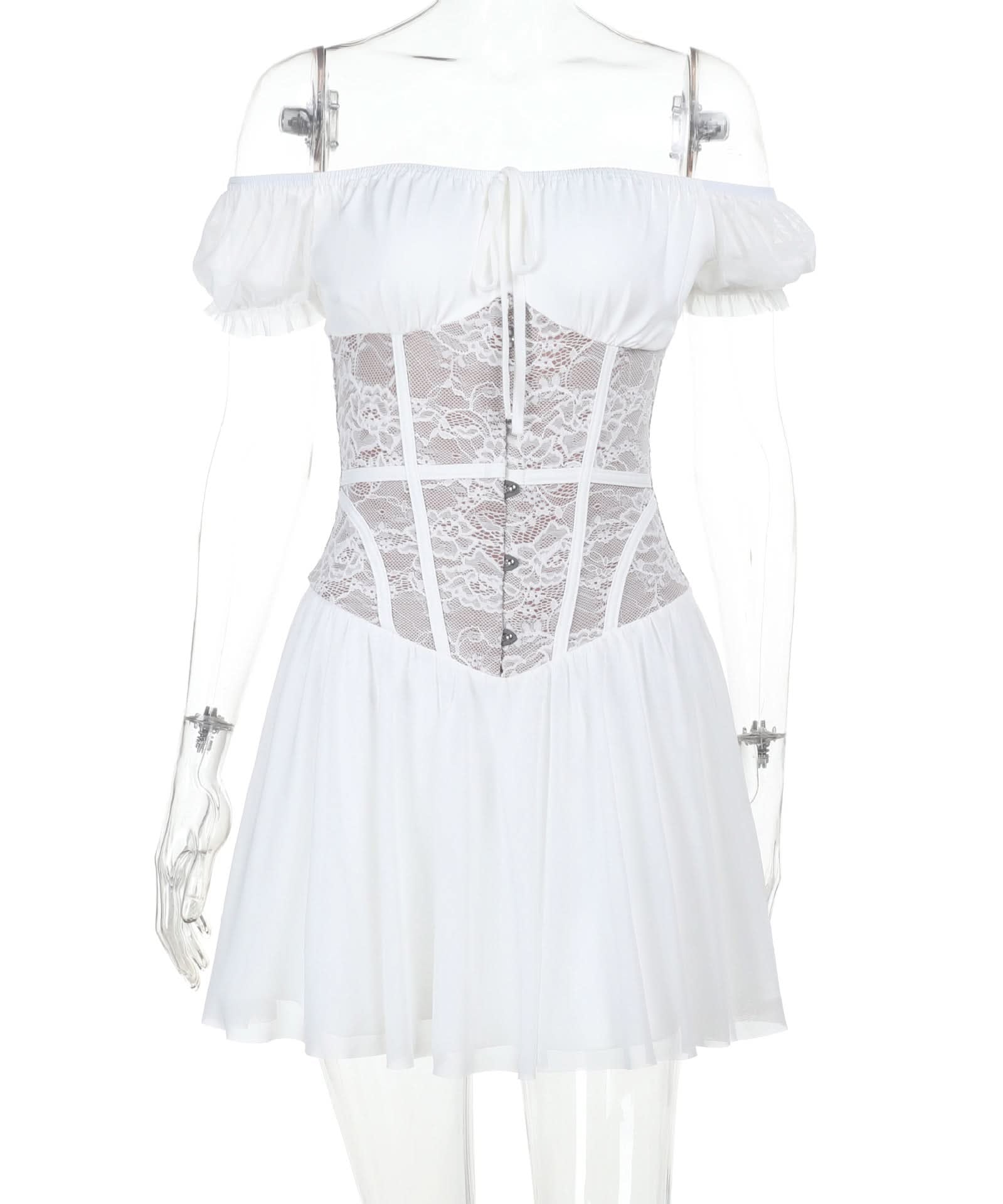 Enchanting White Lace Corset Mini Dress - Off-Shoulder Romantic Fall Party & Date Night