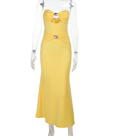 Radiant Yellow Strapless Cutout Maxi Gown - Holiday Gala & Resort Chic