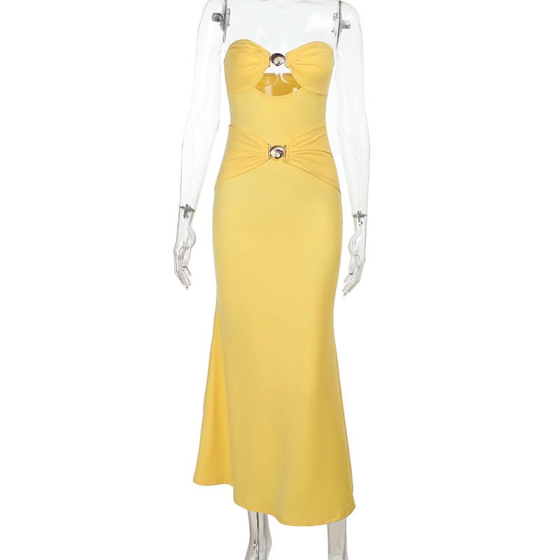 Radiant Yellow Strapless Cutout Maxi Gown - Holiday Gala & Resort Chic