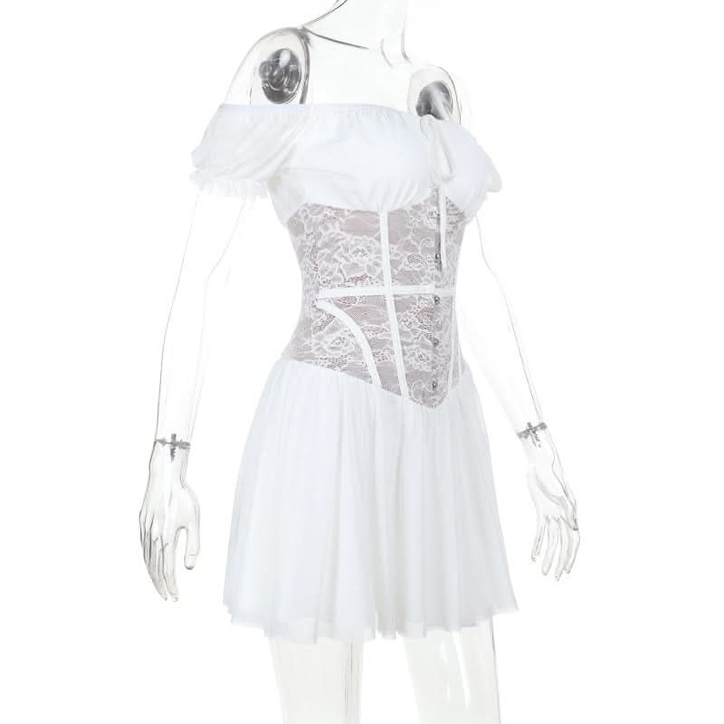 Enchanting White Lace Corset Mini Dress - Off-Shoulder Romantic Fall Party & Date Night