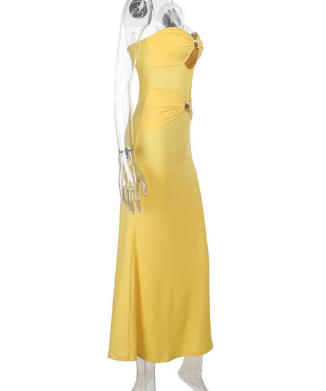 Radiant Yellow Strapless Cutout Maxi Gown - Holiday Gala & Resort Chic