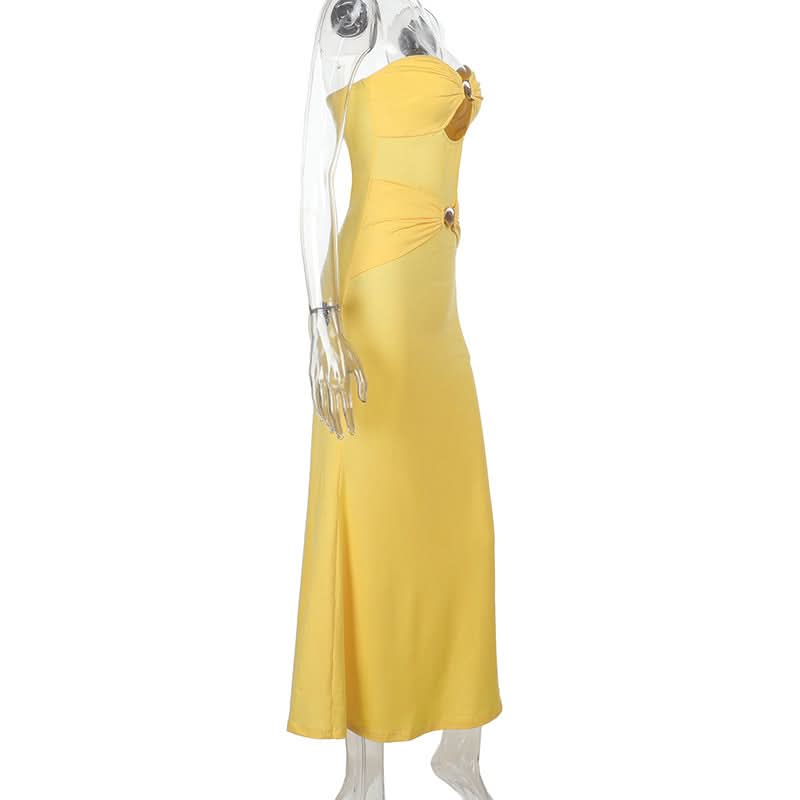 Radiant Yellow Strapless Cutout Maxi Gown - Holiday Gala & Resort Chic