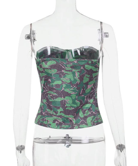Chic Botanical Camo Strapless Backless Bustier Top - Fall Statement Style