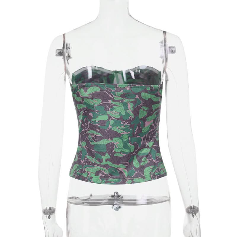 Chic Botanical Camo Strapless Backless Bustier Top - Fall Statement Style