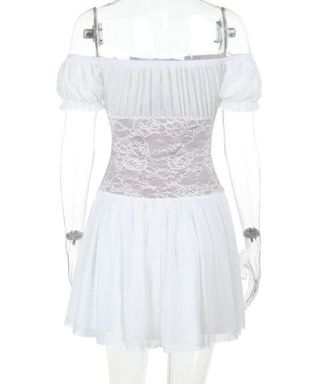 Enchanting White Lace Corset Mini Dress - Off-Shoulder Romantic Fall Party & Date Night