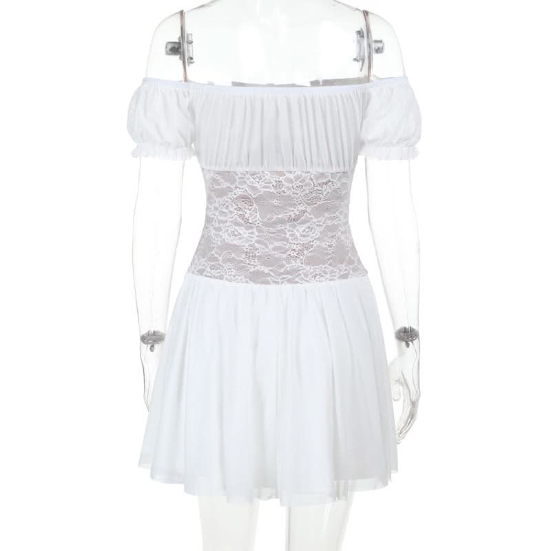 Enchanting White Lace Corset Mini Dress - Off-Shoulder Romantic Fall Party & Date Night