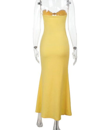Radiant Yellow Strapless Cutout Maxi Gown - Holiday Gala & Resort Chic