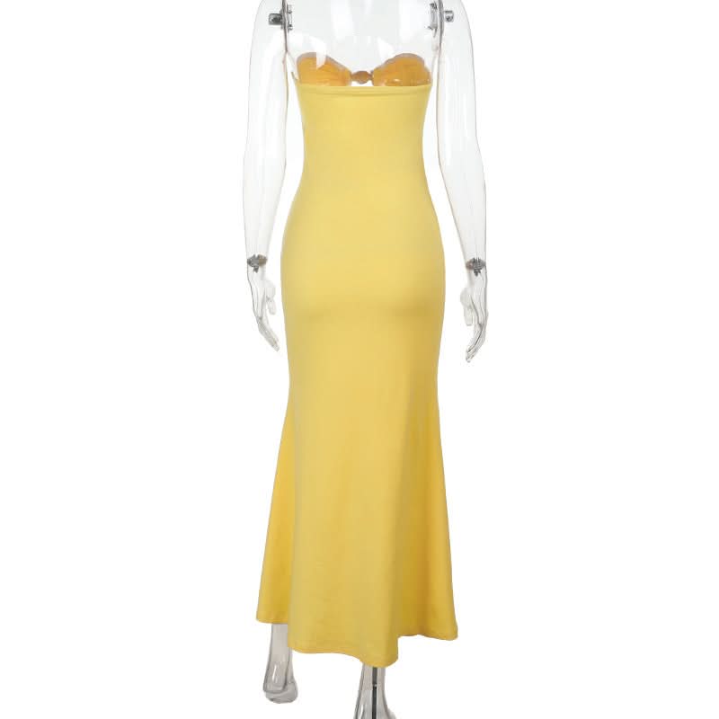 Radiant Yellow Strapless Cutout Maxi Gown - Holiday Gala & Resort Chic