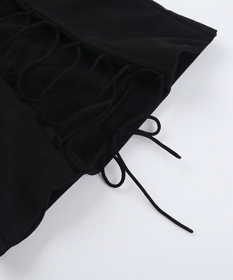 Autumn Edge Black Lace-Up Backless Bodice Top - Chic Fall Nights & Halloween Ready