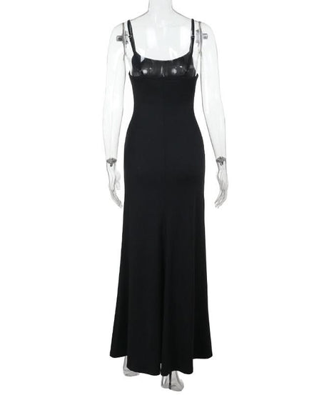 The 'Starlet' Black High-Slit Maxi Dress with Statement Ruched Buckle - Perfect for Fall & Holiday Parties