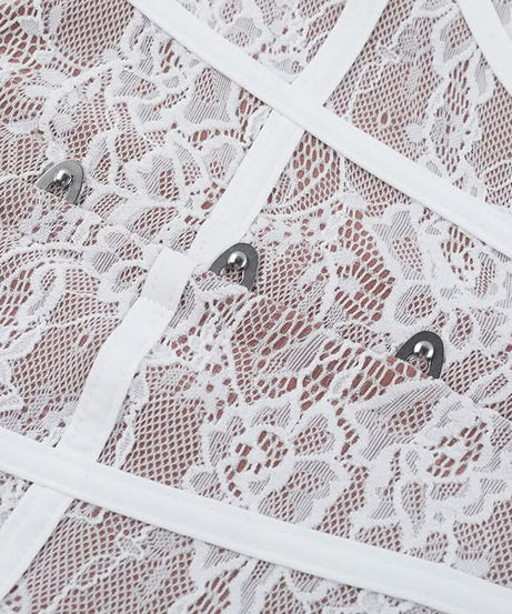 Enchanting White Lace Corset Mini Dress - Off-Shoulder Romantic Fall Party & Date Night