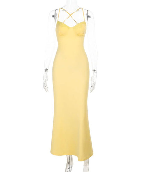 Radiant Butter Yellow Mermaid Maxi Dress - Sweetheart Lace & Crisscross Back | Fall Weddings & Resort Chic