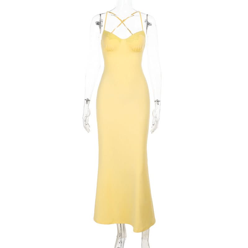 Radiant Butter Yellow Mermaid Maxi Dress - Sweetheart Lace & Crisscross Back | Fall Weddings & Resort Chic