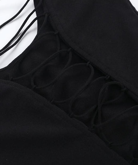 Autumn Edge Black Lace-Up Backless Bodice Top - Chic Fall Nights & Halloween Ready