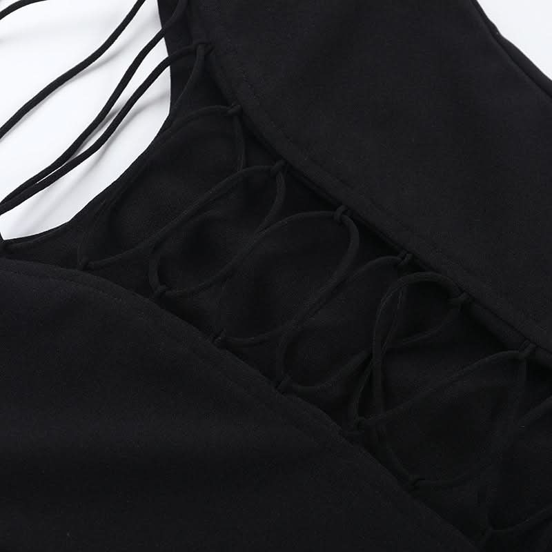 Autumn Edge Black Lace-Up Backless Bodice Top - Chic Fall Nights & Halloween Ready