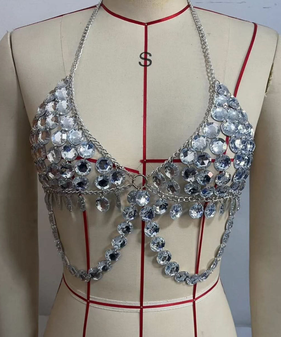 Dazzling Crystal Halter Chain Top | Festive Glam for Halloween, Festivals & NYE
