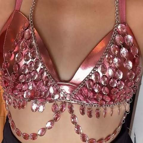 Dazzling Pink Rhinestone Chain Halter Top - The Ultimate Festival & Holiday Glam Statement