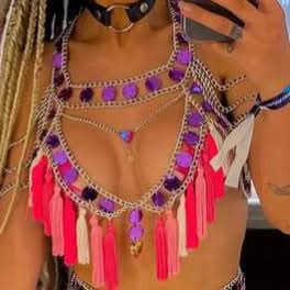 Dazzling Iridescent Sequin & Tassel Body Chain Top - Halloween, Rave & Festival Glam