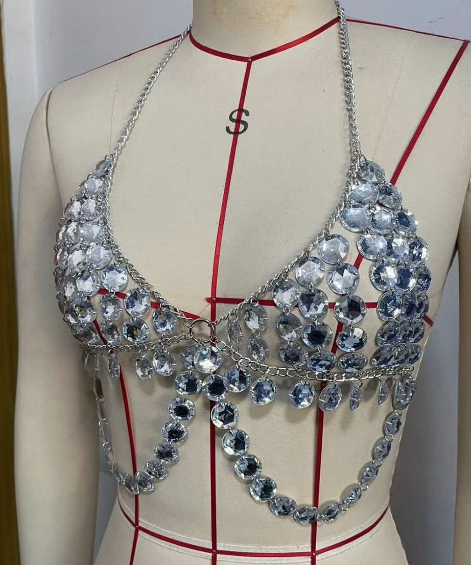 Dazzling Crystal Halter Chain Top | Festive Glam for Halloween, Festivals & NYE