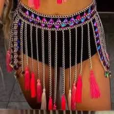 Dazzling Iridescent Sequin & Tassel Body Chain Top - Halloween, Rave & Festival Glam