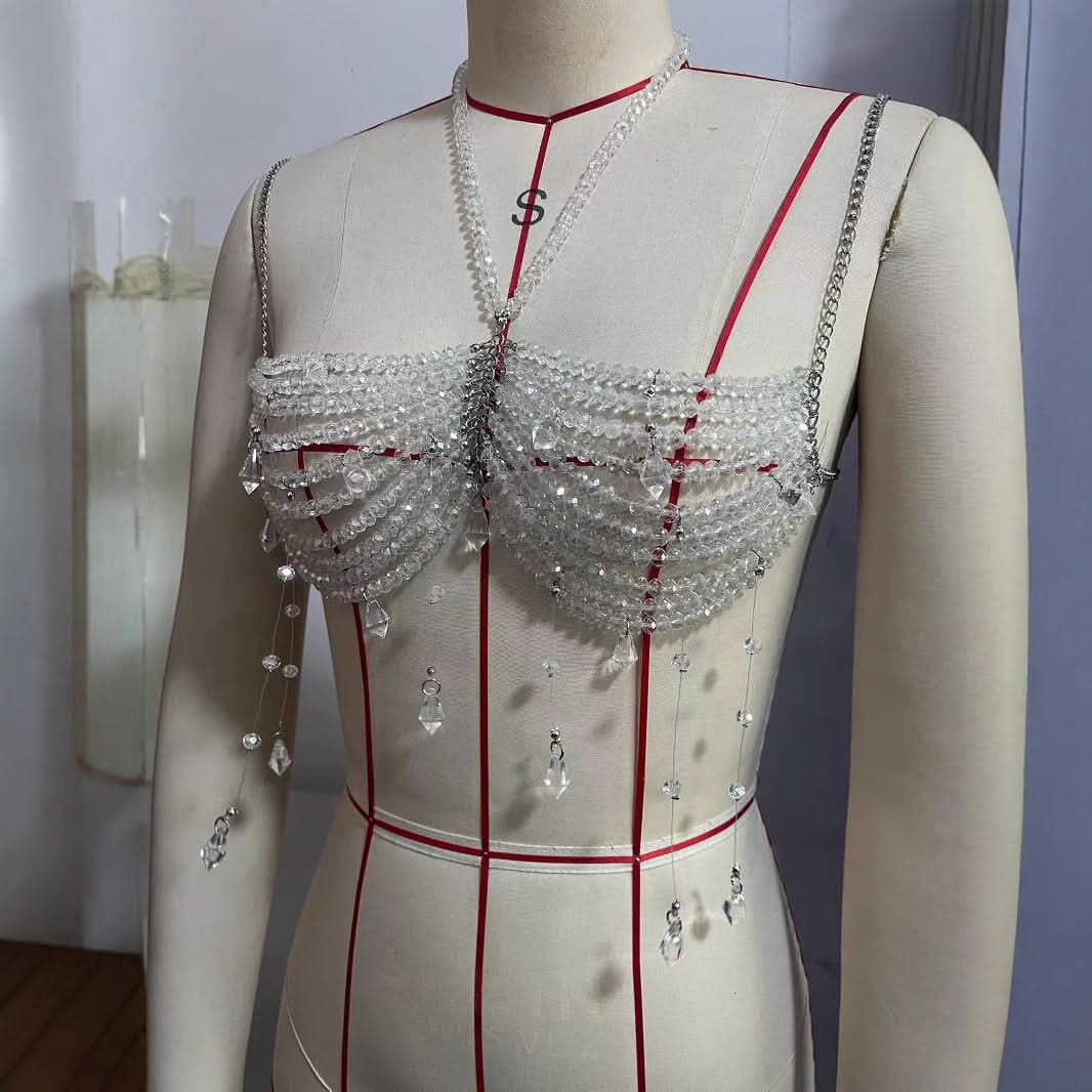 Dazzling Crystal Halter Body Chain Bralette | Ultimate Holiday Glam & Festival Statement