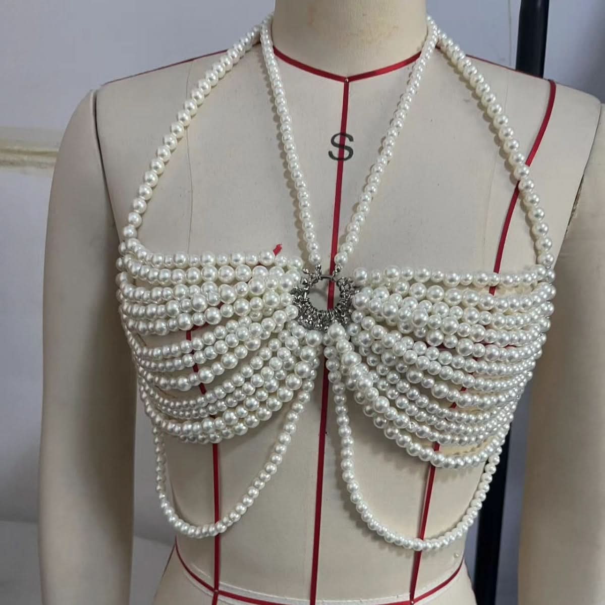 Glamorous Dripping Pearl Halter Top | Backless Holiday Statement Bralette