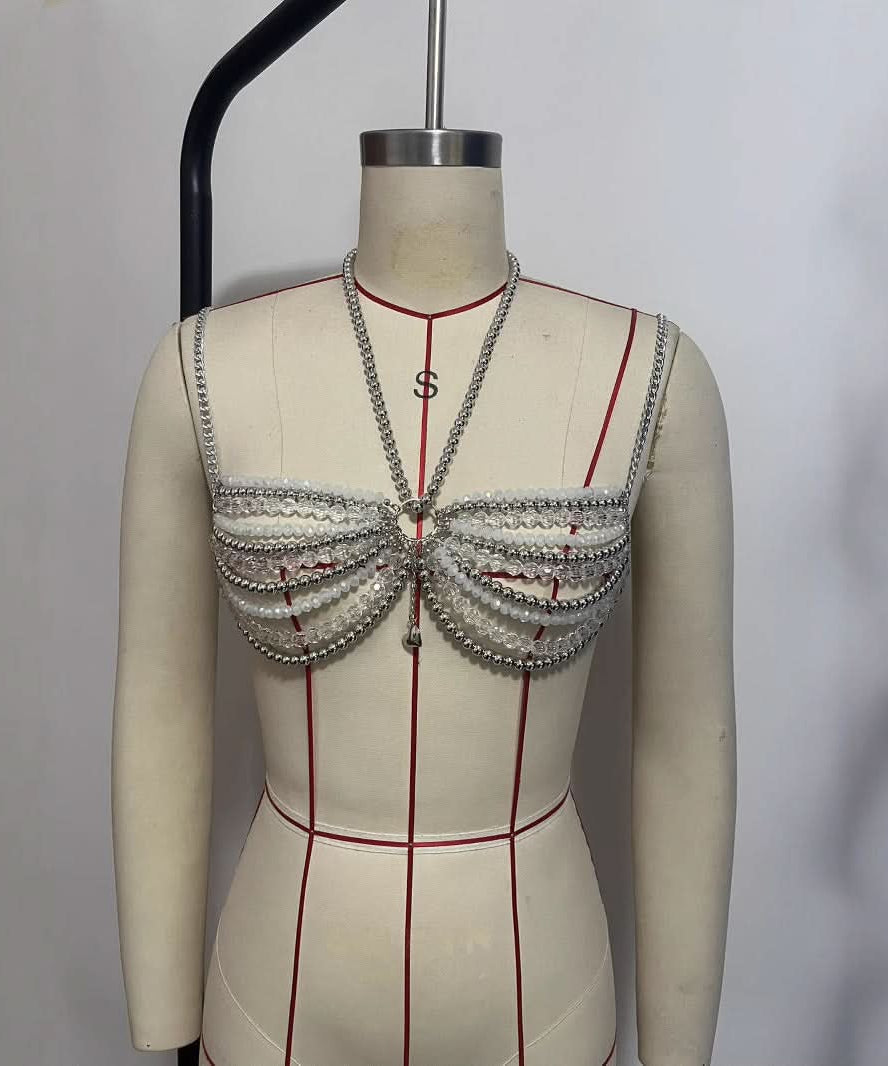 Celestial Sparkle Beaded Halter Top | Glam Chain Body Jewelry for Festival & Holiday Season