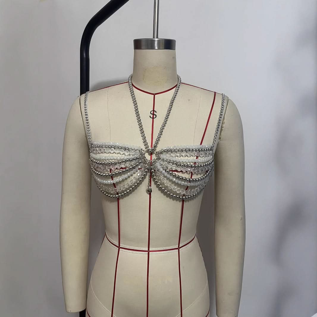 Celestial Sparkle Beaded Halter Top | Glam Chain Body Jewelry for Festival & Holiday Season