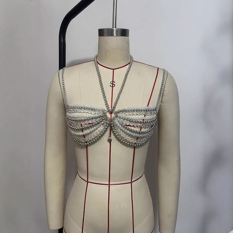 Celestial Sparkle Beaded Halter Top | Glam Chain Body Jewelry for Festival & Holiday Season