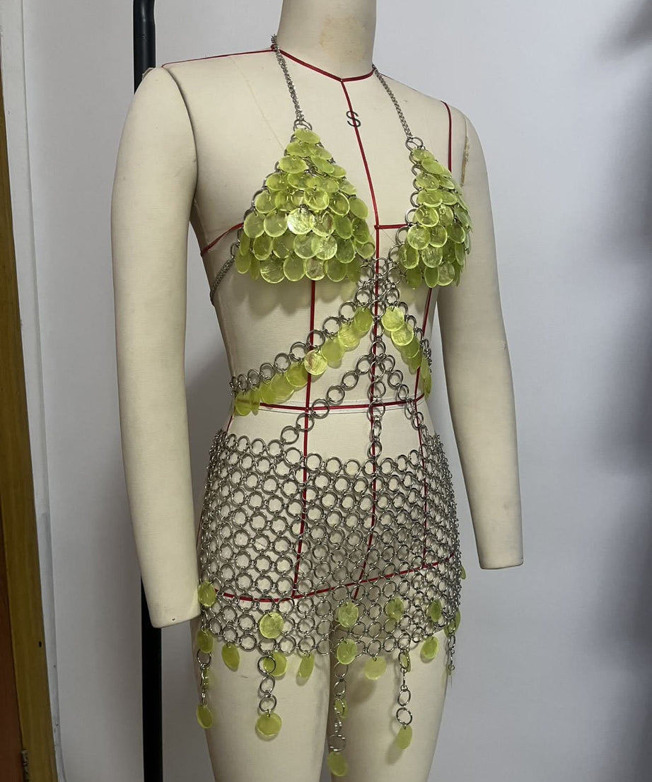 Mermaidcore Lime Green Chainmail Body Chain Set - Festival, Rave & Halloween Statement