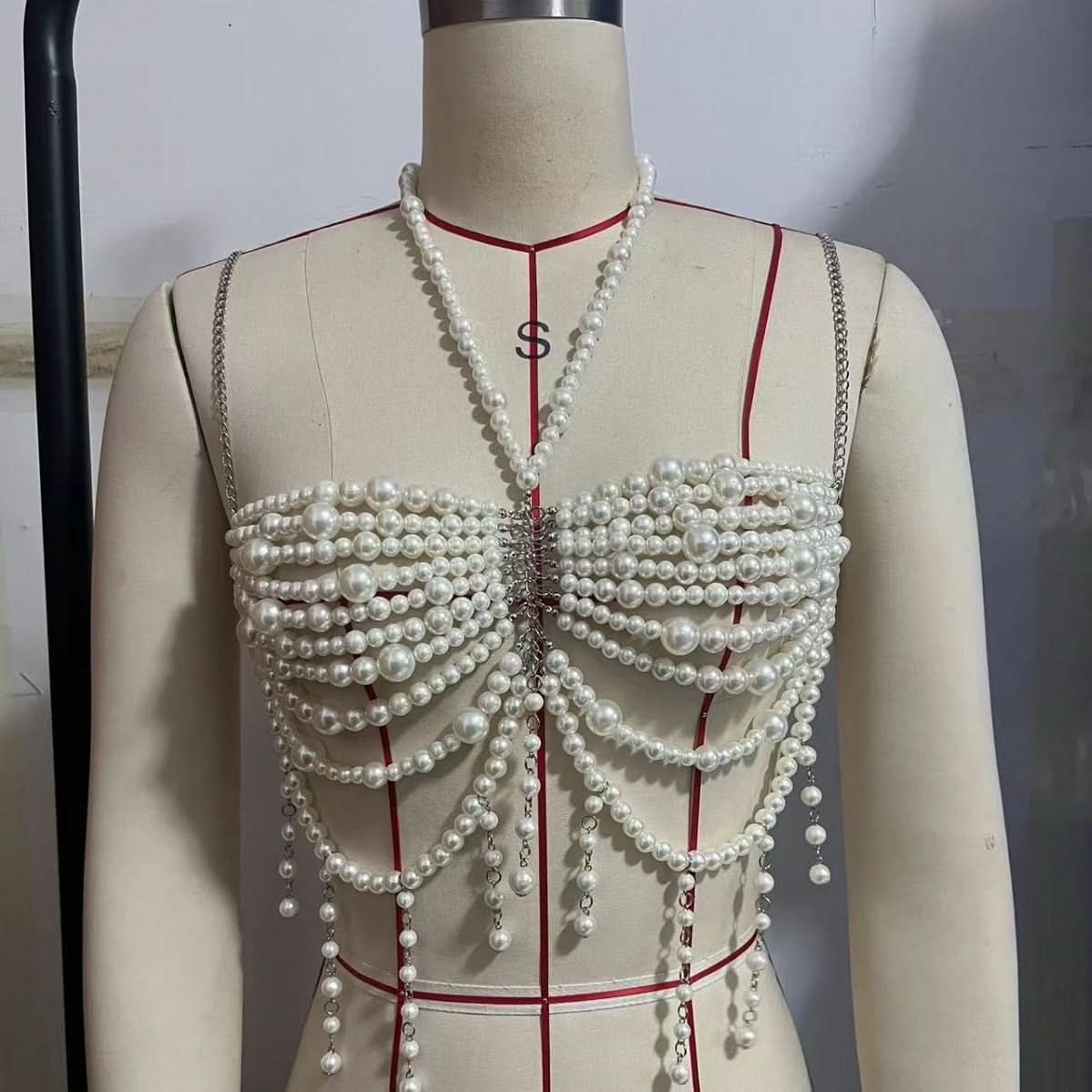 Goddess Pearl Draped Body Chain Top - Ultimate Festival & Holiday Party Glamour