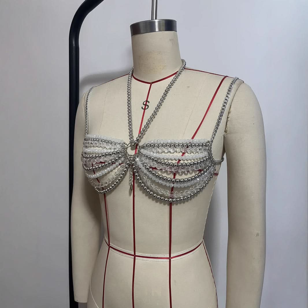 Celestial Sparkle Beaded Halter Top | Glam Chain Body Jewelry for Festival & Holiday Season