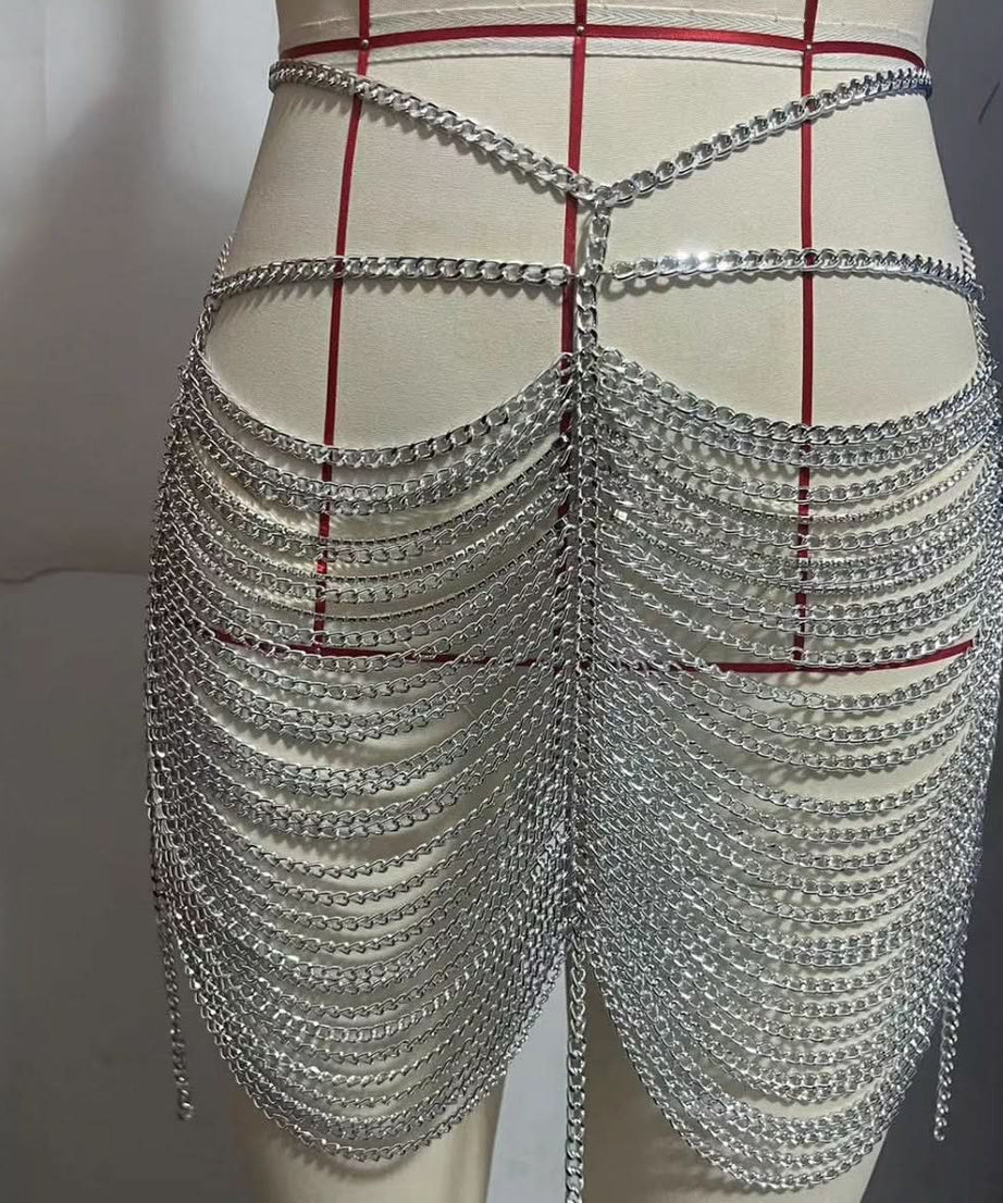 Dazzling Silver Chain Skirt Overlay | Ultimate Festival, Rave & Holiday Party Statement Piece