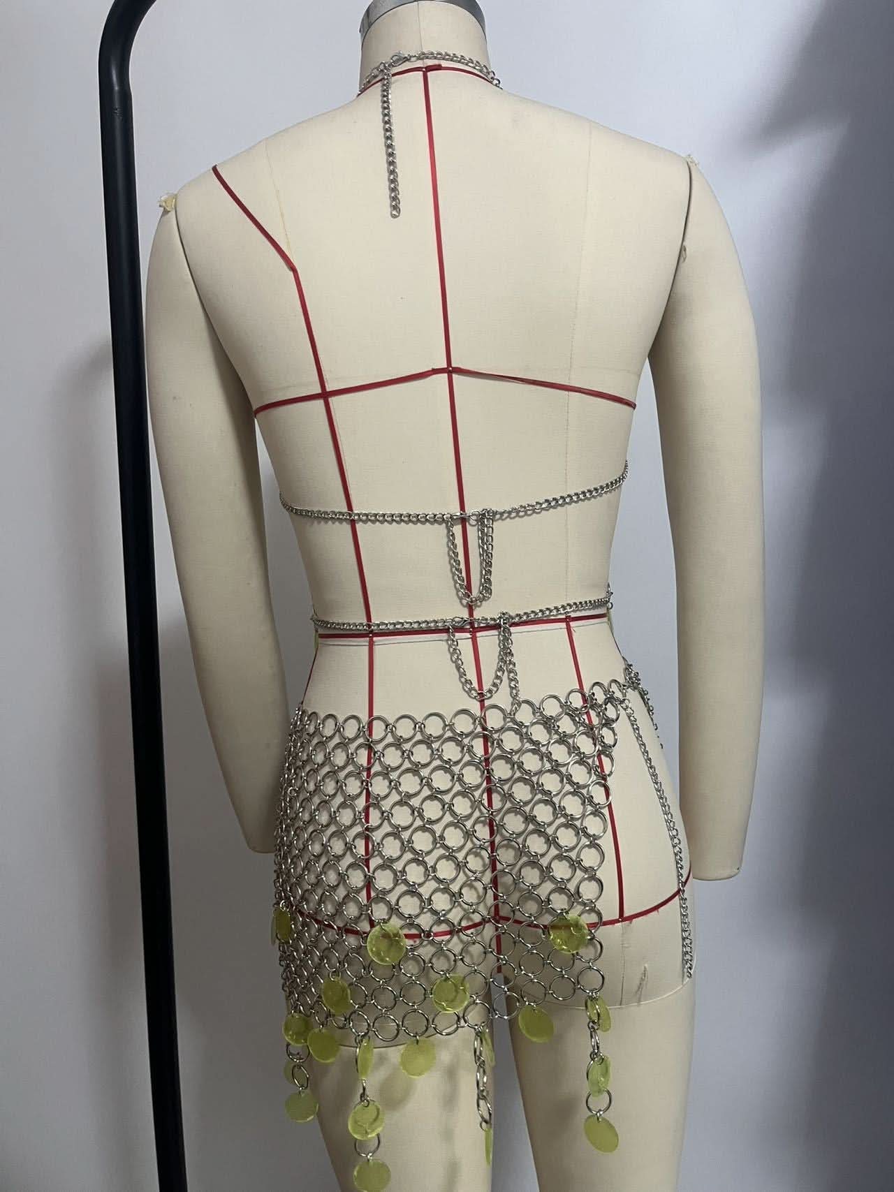 Mermaidcore Lime Green Chainmail Body Chain Set - Festival, Rave & Halloween Statement