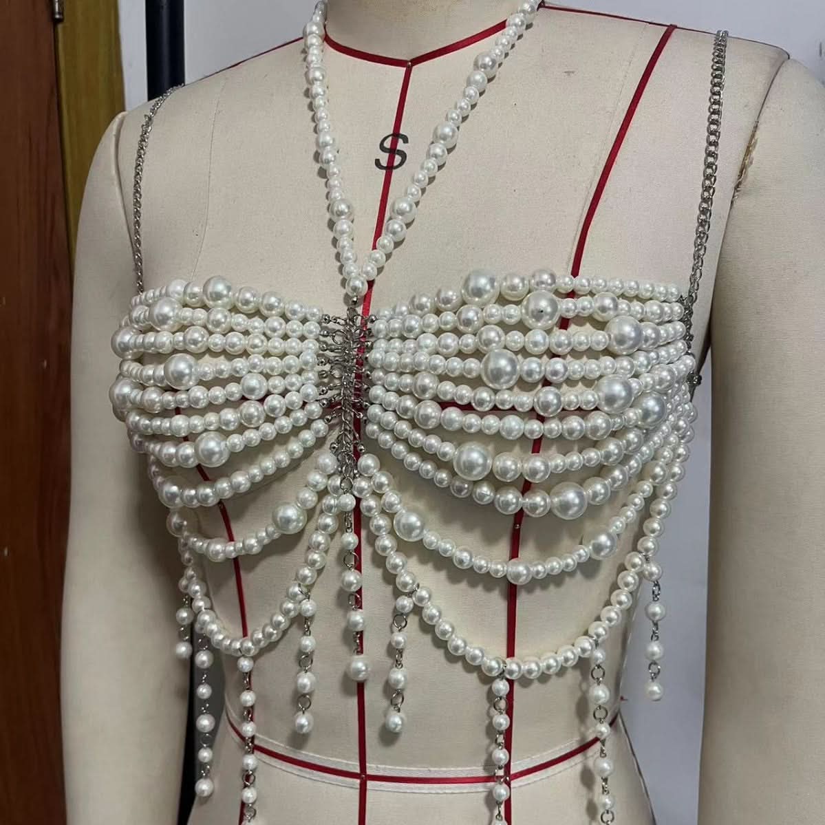 Goddess Pearl Draped Body Chain Top - Ultimate Festival & Holiday Party Glamour