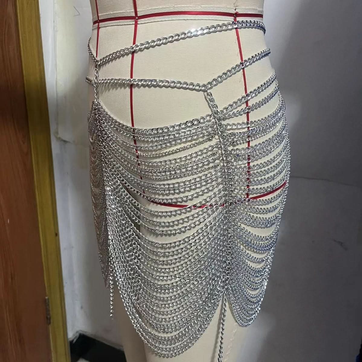 Dazzling Silver Chain Skirt Overlay | Ultimate Festival, Rave & Holiday Party Statement Piece