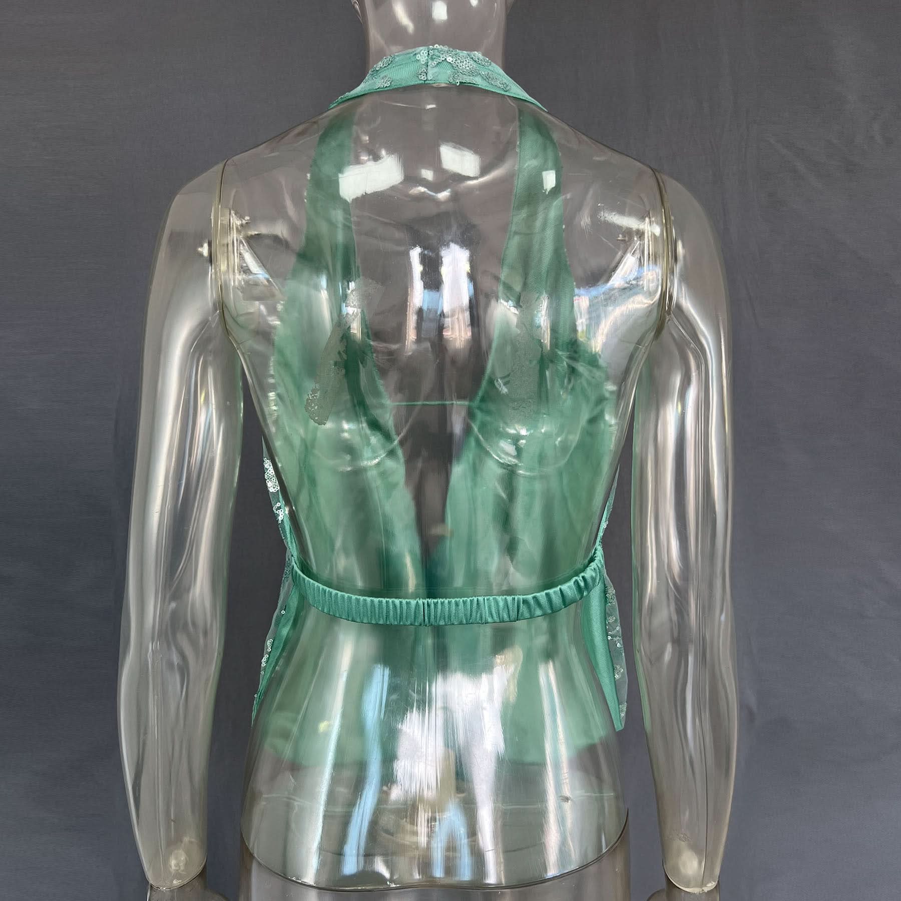 Dazzling Gold Sequin Halter Top - Backless V-Neck for Holiday & NYE Glam