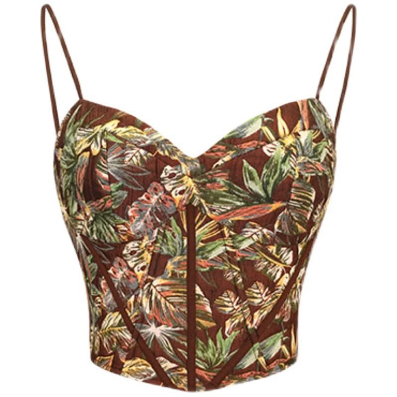 Autumn Bloom Botanical Corset Cami Top - Chic Fall Style