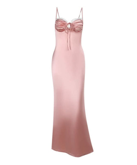 Elegant Blush Satin Ruched Slip Maxi Dress - Fall & Holiday Party Ready
